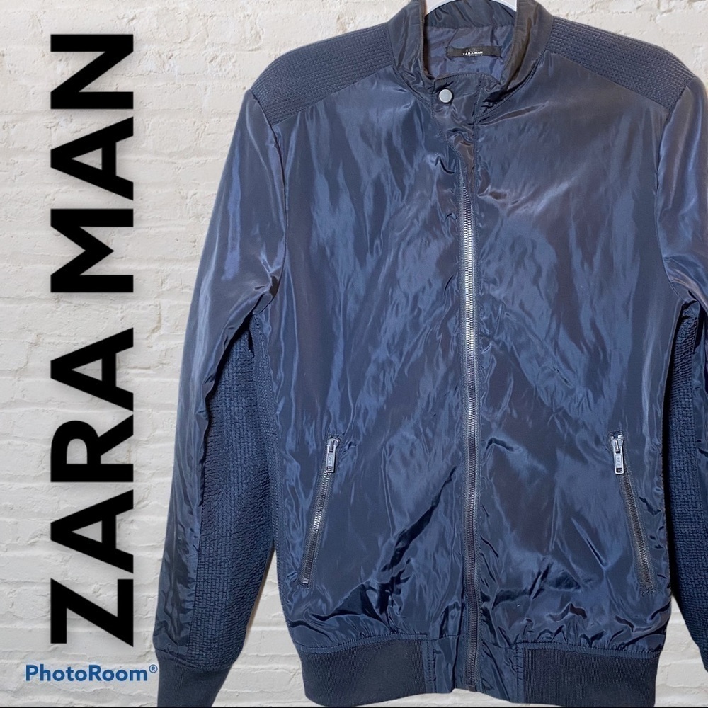 ZARA MAN BASIC Navy Blue Full Zip Bomber Jacket, Size‎ Medium
